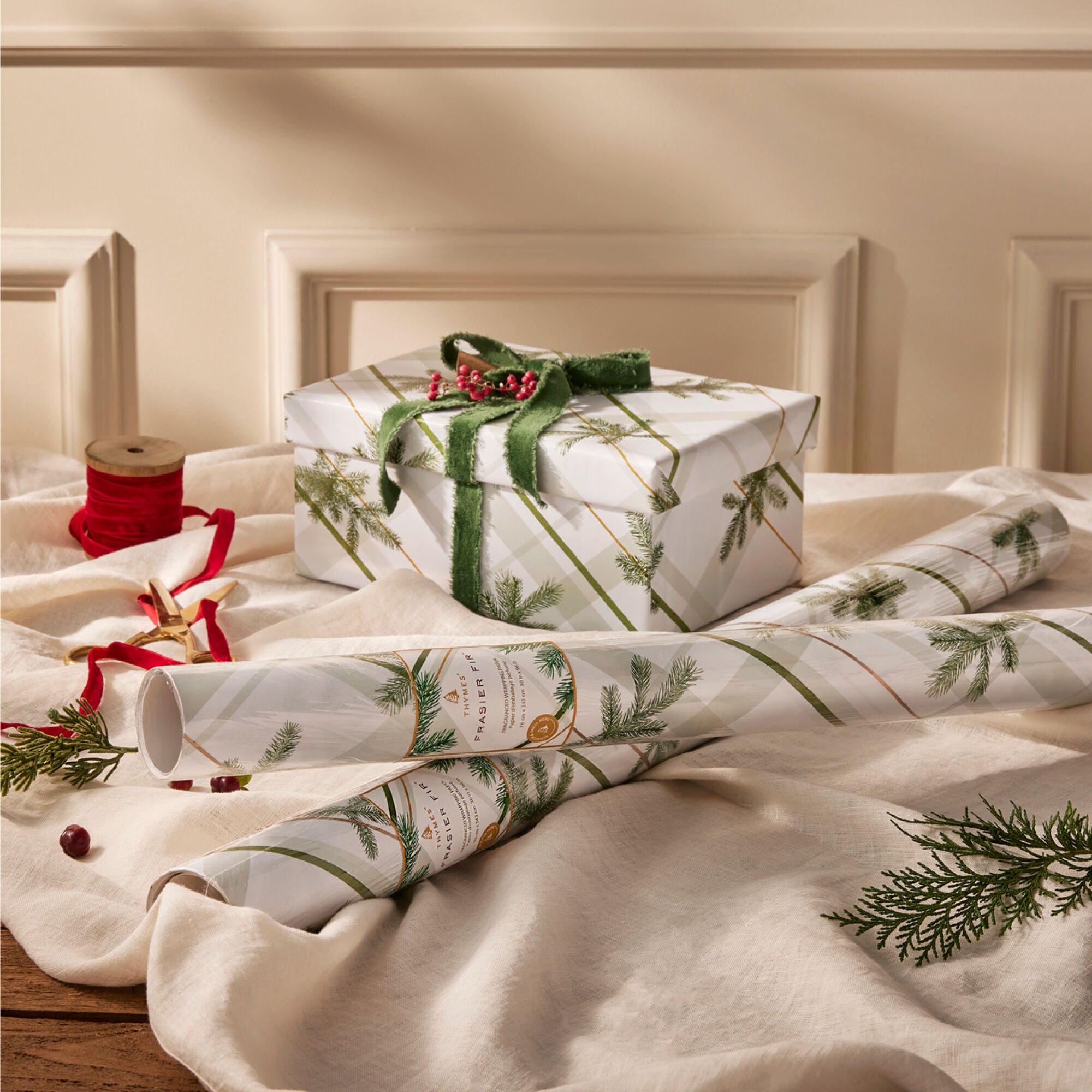 Alternative view of Frasier Fir Frosted Plaid Wrapping Paper, 2 Pack