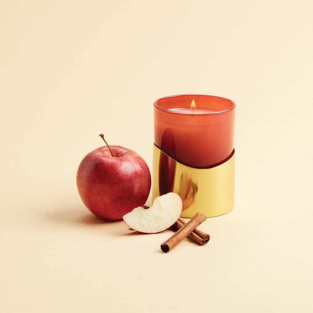 Alternative view of Simmered Cider Harvest Red Poured Candle with Gold Sleeve